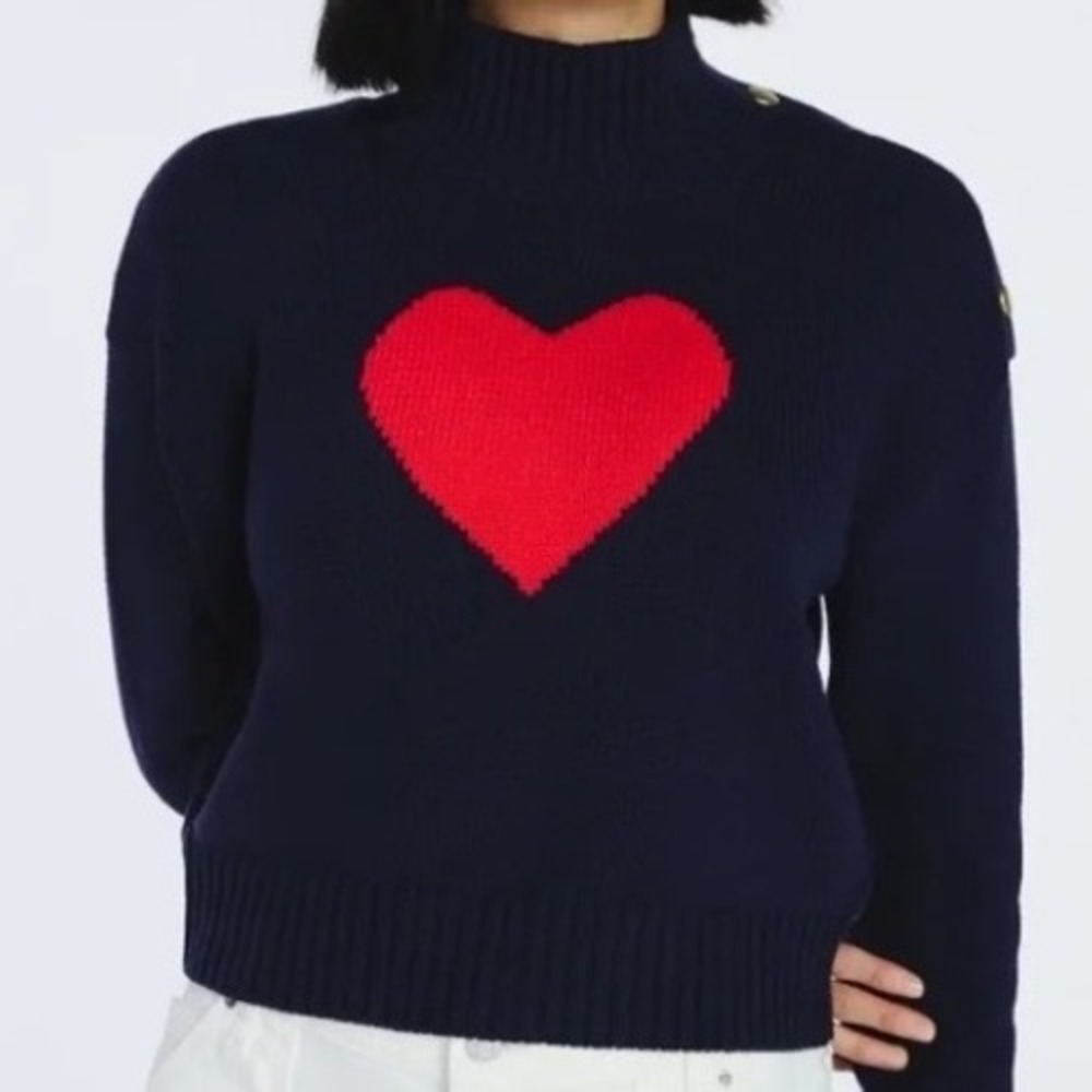 Free Assembly Navy Blue Heart Mock Neck Sweater Gold Shoulder Button Sz XXL NWT